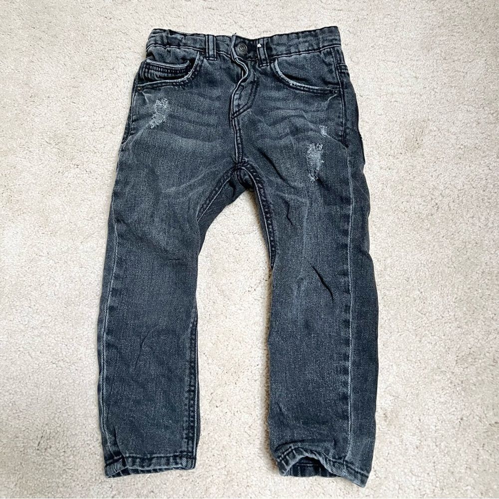 Zara Cotton Distressed Straight Denim Jeans Faded Black Toddler 3-4 Yrs Old EUC
